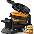 FOHERE Double Waffle Maker, 1400W Rotating Belgian Waffle Iron with Nonstick Plates, 180° Flip, 8 Slices, Removable Drip Tray for Easy Cleaning, Locking Lid, Cool Touch Handle, Space Saving (Black)
