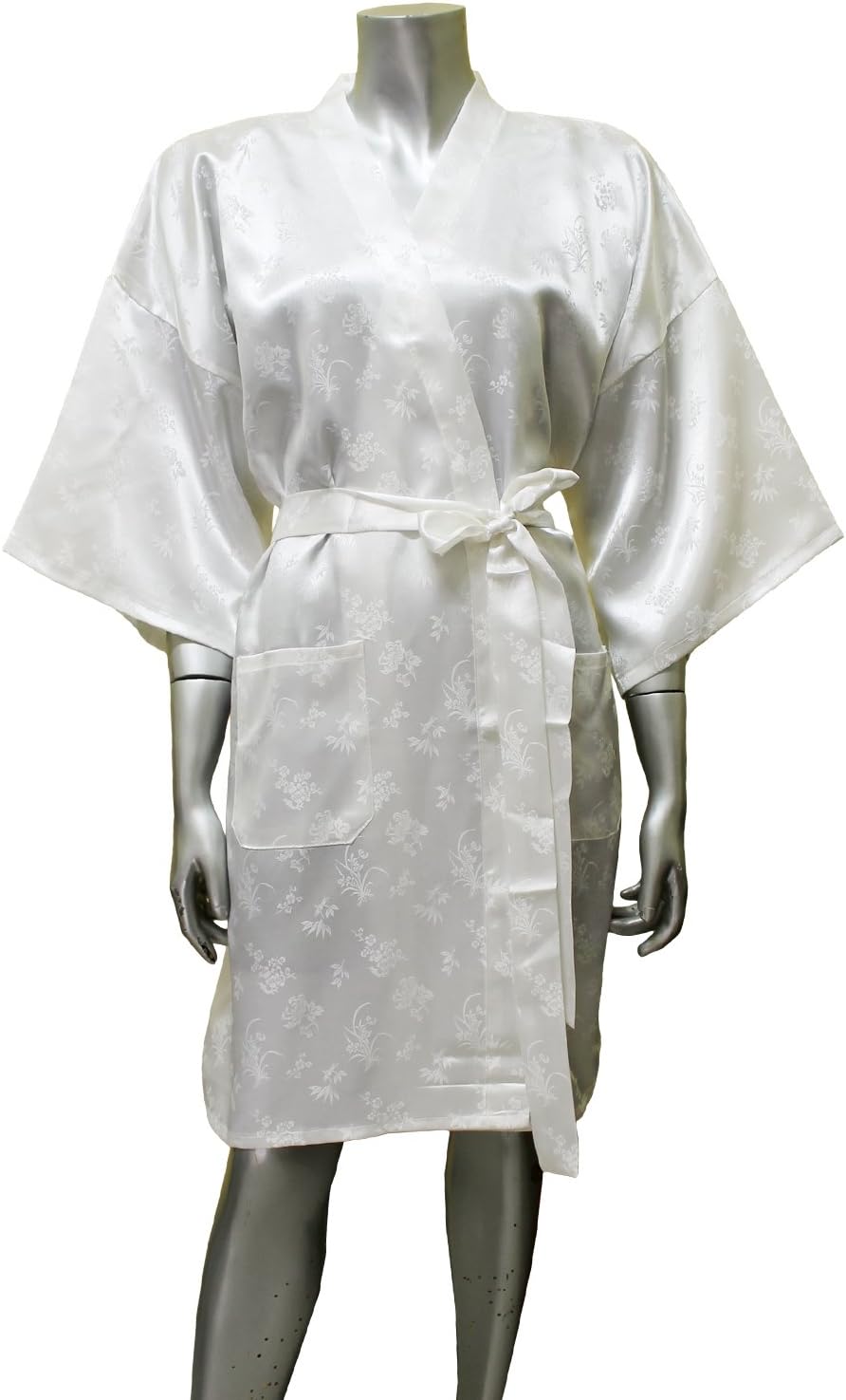 Kimono Satin Silk Robe Bathrobe for Women (Short) - Ivory