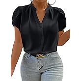 Eytino Women Plus Size Shirts Summer V Neck Petal Sleeve Business Work Dressy Blouse Tops(1X-5X)
