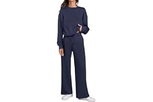 Caracilia Women's 2 Piece Outfits Sweatsuit Fall Crewneck Sweatshirts Wide Leg Pants Lounge Matching Sweat Sets Tracksuit