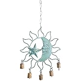 Deco 79 Metal Sun and Moon Windchime with Bells, 13" x 11" x 1", Turquoise