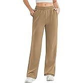 PINSPARK Women's High Waisted Straight Leg Sweatpant Comfy Interior Drawstring Workout Sweat Pants Pocket Fall Casual Pant
