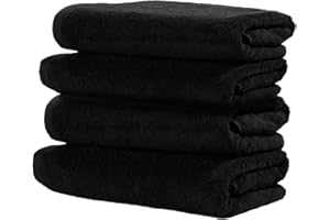 OHM Ôhm - Terry Cloth Towel Set - 4 Extra Fluffy & Soft Large Bath Towels - 30x60 Inch - for Home, Hotel & Spa Turkish Cotton & Oeko-TEX Certified - Black