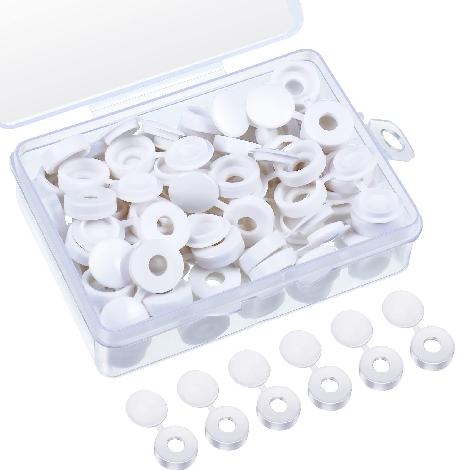 Pangda 60 Pieces Screw Cap Plastic Screw Covers for Number 3 and 5 Screws with Storage Box, White