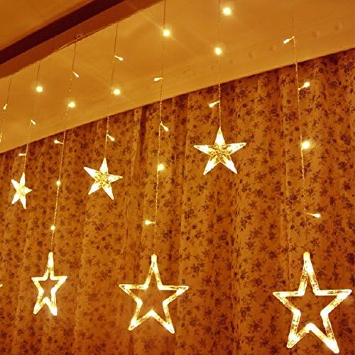 Blusow LED Lights String Star Ice Curtain Light String Fairy Wedding Light For Christmas Party Home Kitchen Curtains Window Decorations With 12 Stars 138pcs Curtain Lights（Warm White）