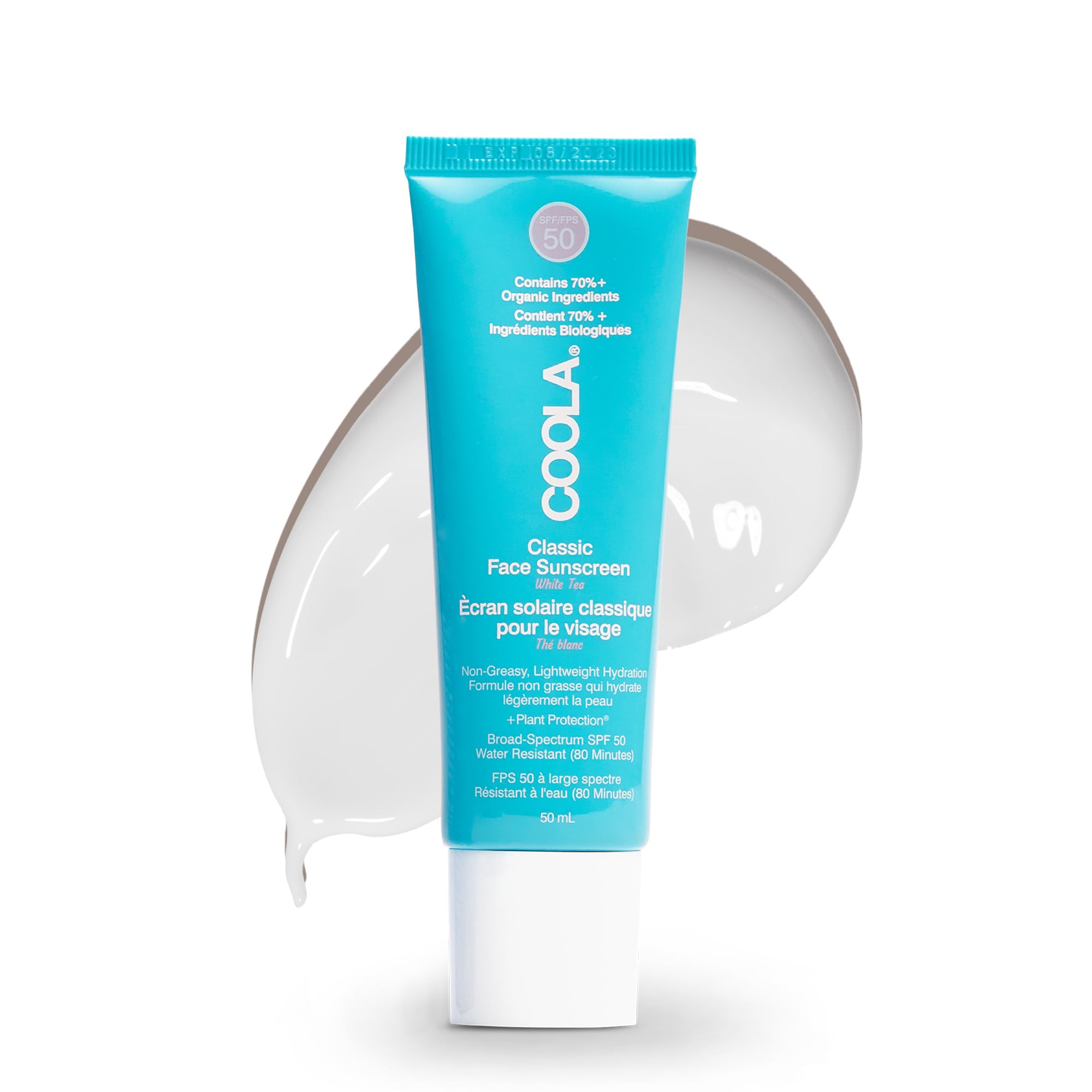 Coola Classic SPF 50 Face Sun Cream Lotion, Broad Spectrum UVA/UVB Protection Sunscreen, Vegan and Paraben Free, Natural White Tea, 50 ml, Black