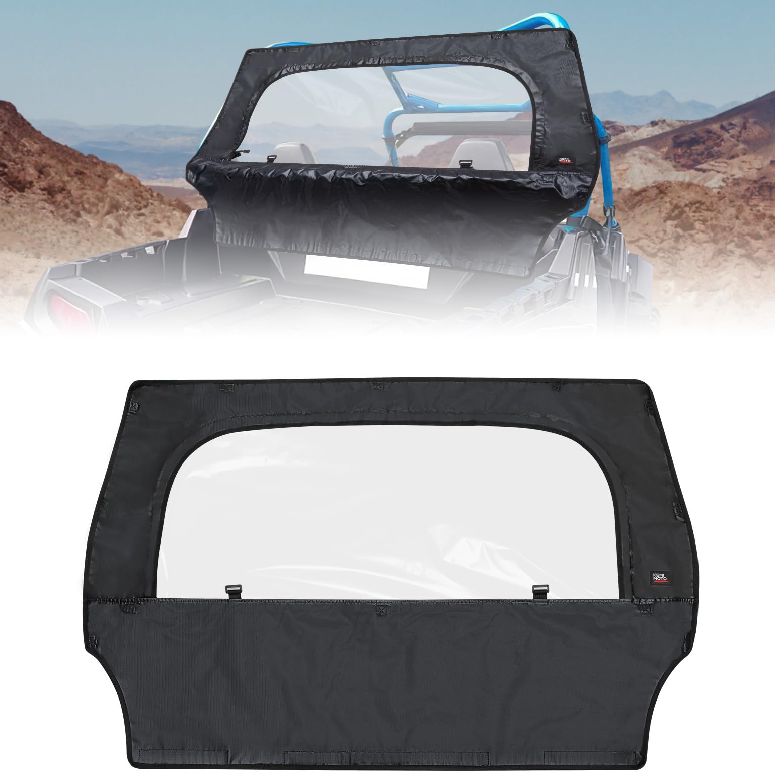 Photo 1 of KEMIMOTO UTV Rear Windshield with Zipper Window - Soft, Waterproof 2-in-1, Compatible with Polaris RZR 570, RZR Trail 570, 2014 800, S 800, 900