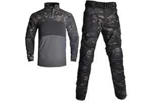TOMITANY Men's Tactical Military Suits Long Sleeve Fitting Army Uniforms Combat Shirt and Pants with Knee Pads