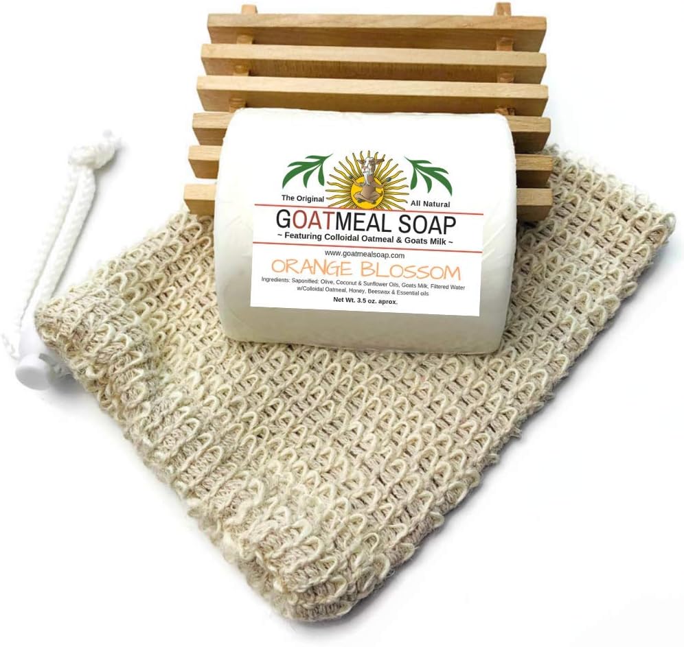 Goat Milk & Honey Gift Set - Beekman - Wood Soap Dish - Sisal Soap Saver - Sensitive Skin - Palm & SLS Free - Non GMO - Free Fast Ship Over $25 (Orange Blossom (EO), 3 Piece Gift set)