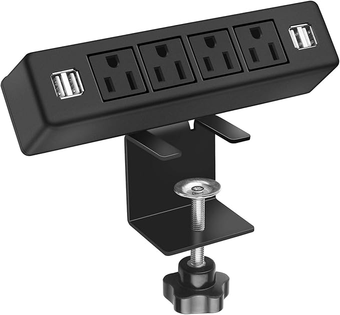 Desk Clamp Power Strip with 4 USB Ports, Desktop Edge Mount