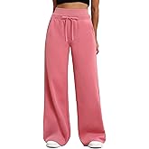 HeSaYep Women's Wide Leg Sweatpants Double Waisted Baggy Sweat Pants with Pockets