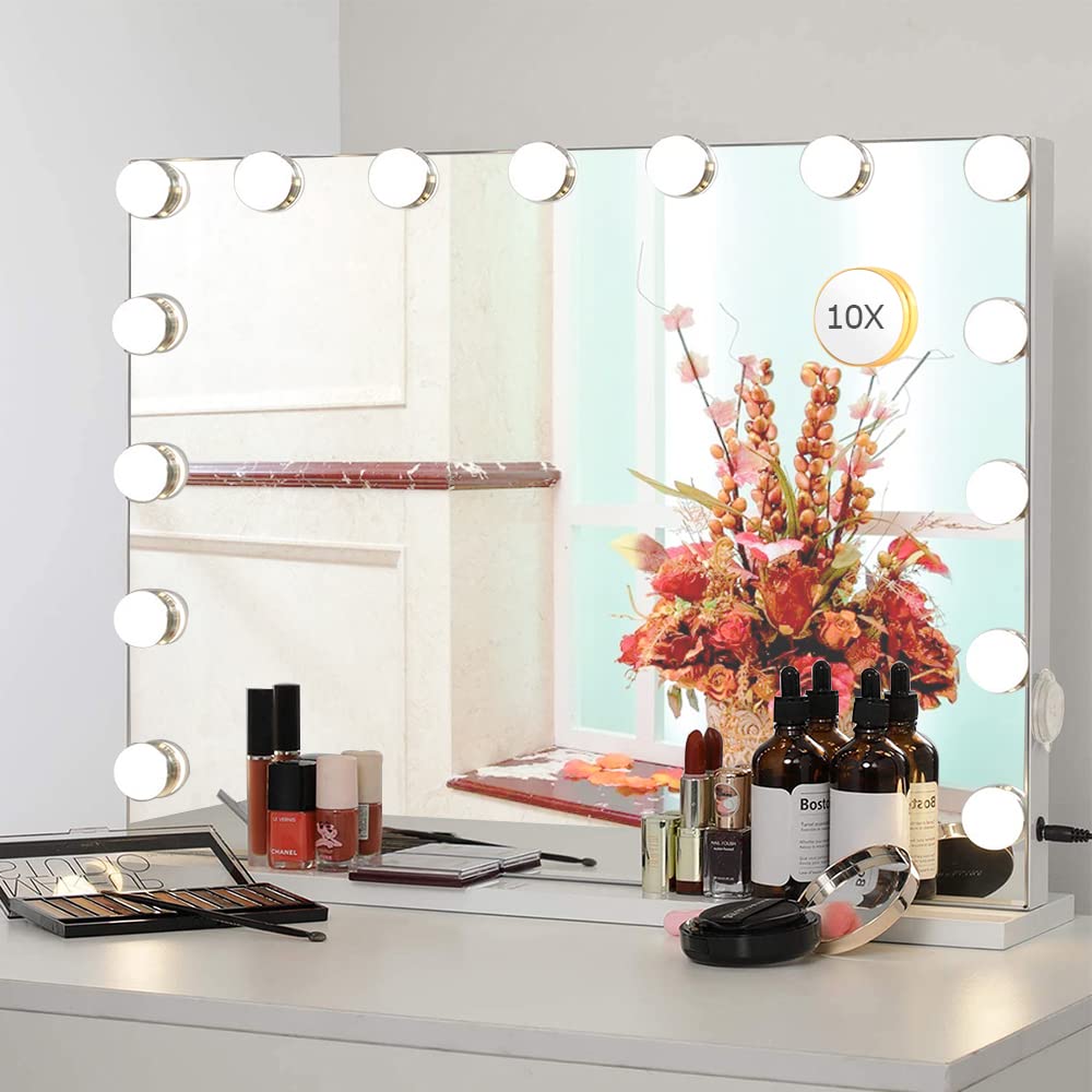 Photo 1 of Zdorzi Vanity Mirror with Lights,Large Hollywood Lighted Makeup Mirror with 15 Dimmable LED Bulbs,3 Color Modes,Touch Control,10X Magnification for Bedroom,Tabletop or Wall-Mounted(23in)