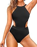 Holipick Women's Black One Piece Swimsuit Cutout