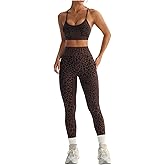 SHENHE Women's 2 Piece Leopard Workout Set Seamless Cross Back Sports Bra and Leggings Yoga Outfits