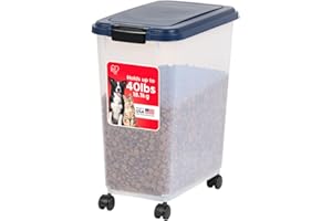 IRIS OHYAMA IRIS USA Airtight Dog Food Storage Container, Up to 40 lbs, Attachable Wheels, For Dog Cat Bird and Other Pet Food Storage Bin, Keep Fresh, Translucent Body, Easy Mobility, Navy