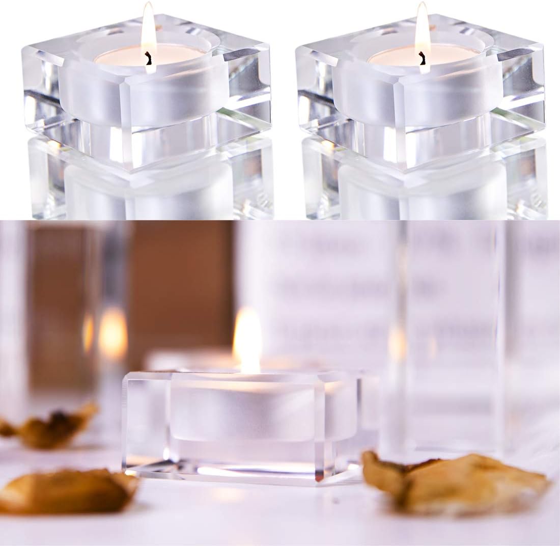 2 Pack Square Tealight Candle Holders Dinner Table Decor for Home: Kitchen & Dining