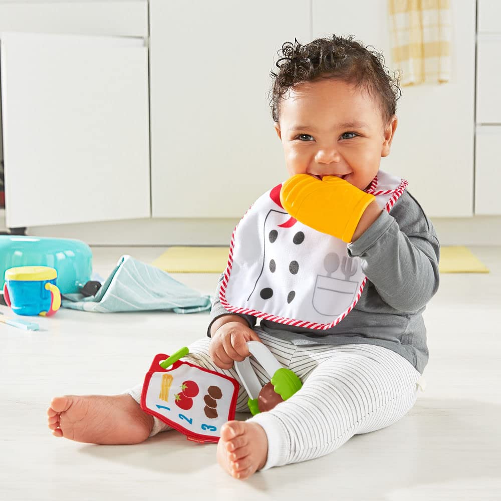 Fisher-Price Cutest Chef Gift Set, 4 cooking-themed baby toys with wearable bib and teether for babies ages 3 months and older