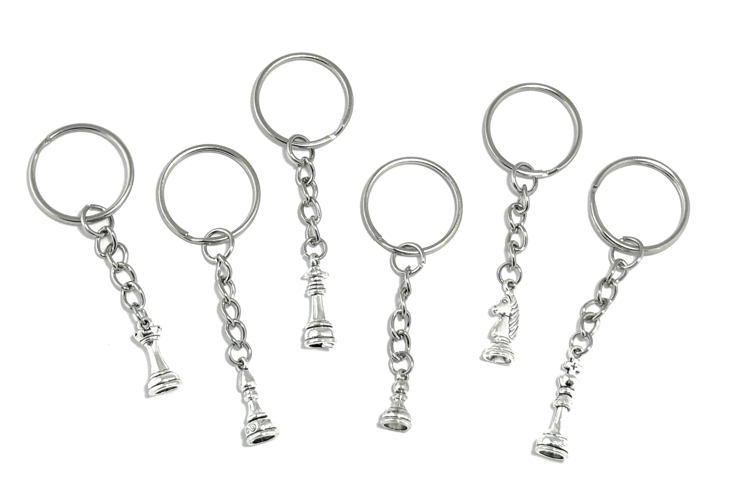 FizzyButton Gifts Set of 6 Chess Player Charm Keyrings Key Rings with Chess Piece Charms