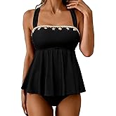 DaiLiWei Tankini Swimsuit for Women Modest 2 Piece Bathing Suit Tummy Control Bandeau Tankinis Top Full Coverage Swim Suits