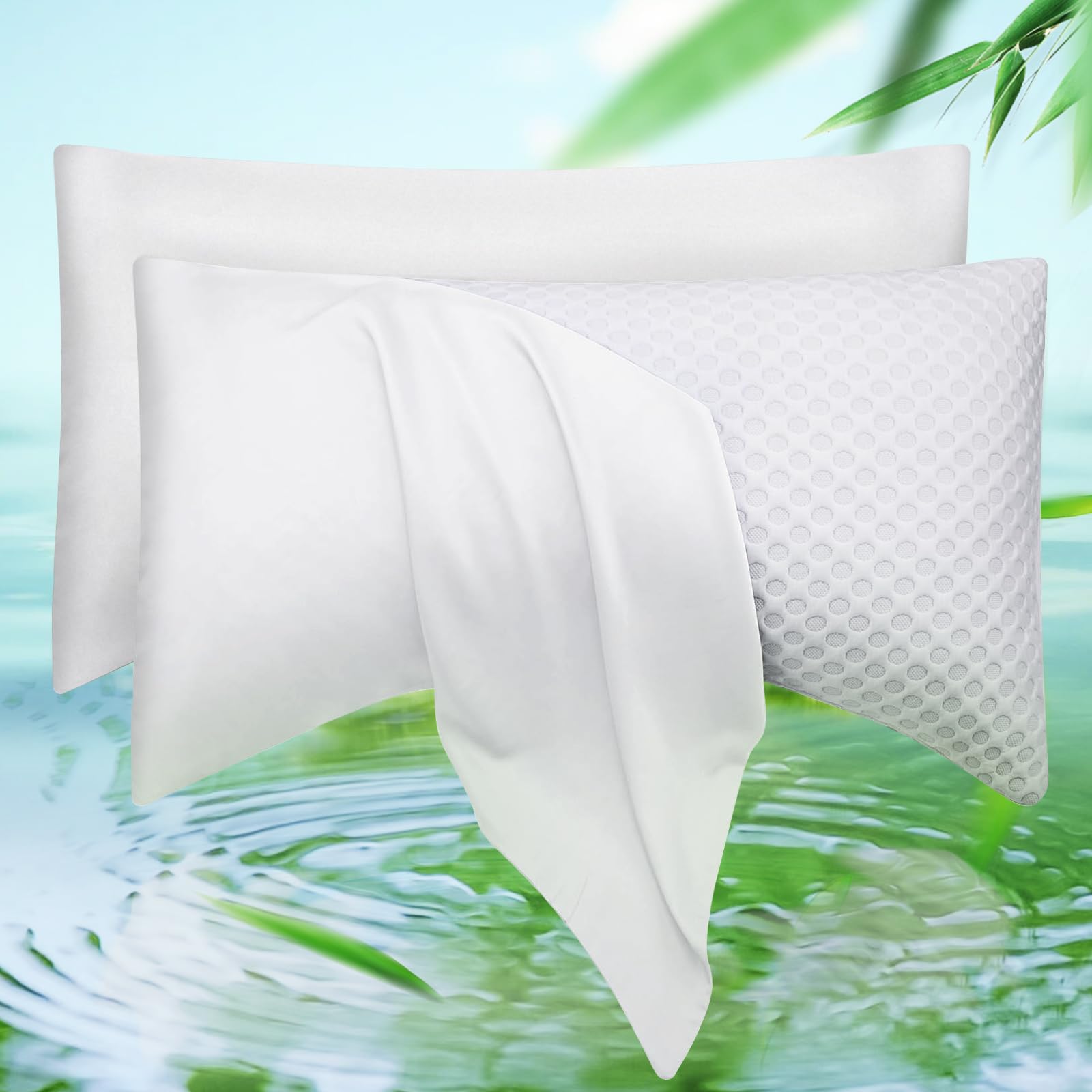 Photo 1 of Cooling Side Sleeper Pillow Cases Queen Size Set of 2 - Curved Rayon Derived from Bamboo Pillowcase Cover- Breathable Cool Silky Soft Pillowcase for Hot Sleepers Hair and Skin 20 * 30 Inches White