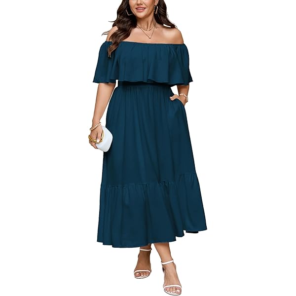 women plus size homecoming dresses quick SCOMCHIC Womens Plus Size Formal Dresses Off The Shoulder Wedding Guest  Cocktail A-Line Split Maxi Dress with Pockets Sage Green at Amazon Women's  Clothing store