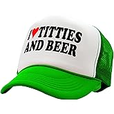 The Goozler - I Heart Titties and Beer - Love Funny Gag - Vintage Retro Style Trucker Cap Hat