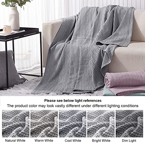 PHF 100 Cotton Waffle Blanket Queen Size, Luxurious Yarn Dyed Weave Blanket Soft Breathable