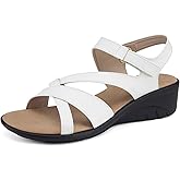 SHIBEVER Wedge Sandals for Women Dressy: White Sandals Woman Size 9 - Comfortable Summer Open Toe Casual Walking Low Wedges
