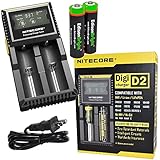 Nitecore D2 digital smart Charger with LCD display For Li-ion, IMR, LiFePO4 26650 22650 18650 17670 18490 17500 18350 16340 RCR123 14500 10440 Ni-MH And Ni-Cd AA AAA AAAA C Rechargeable Batteries with 2 X EdisonBright Ni-MH rechargeable AA batteries bundle