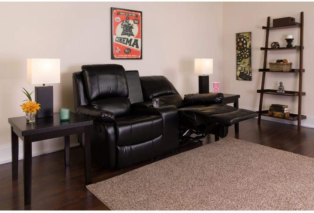 Flash Furniture Allure Series 2-Seat Reclining Pillow Back Black LeatherSoft Theater Seating Unit with Cup Holders: Furniture & Decor