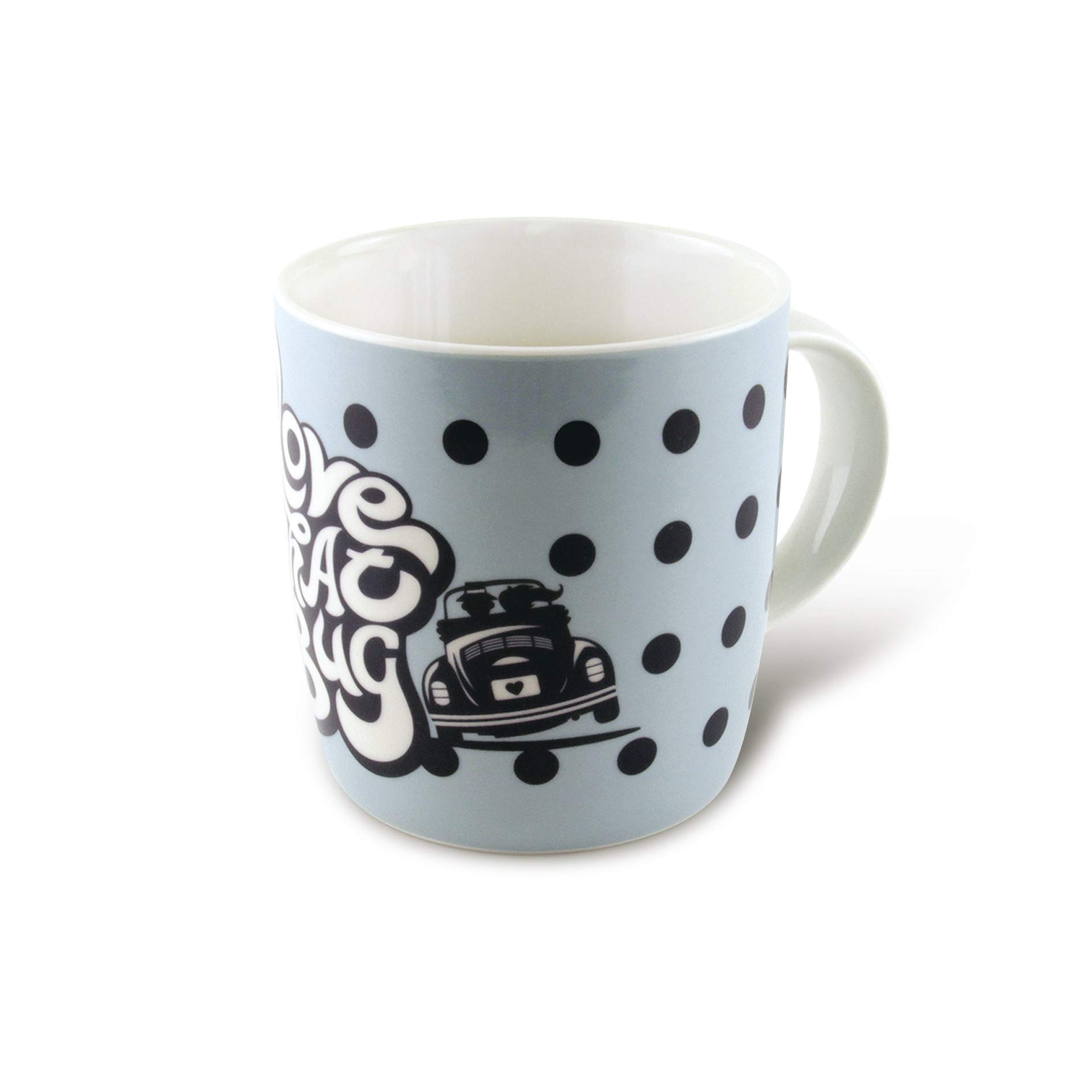 BRISA VW Collection - Volkswagen Large Ceramic Coffee-Tea-Cappuccino Mug Cup in Beetle Bug Design (370 ml/12.5 fl oz/Love That Bug/Blue)