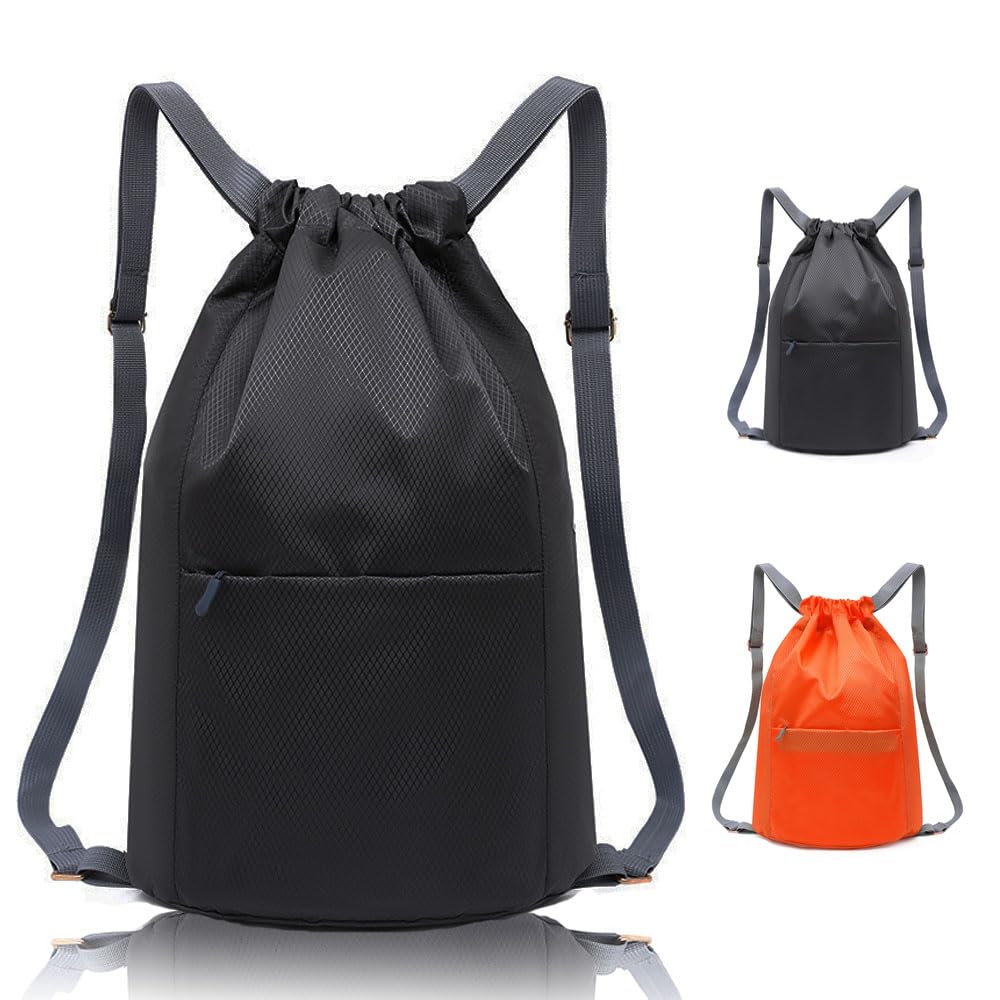 HZYUEKUN Drawstring Bag, Swim PE Bags Drawstring Gym Bag for Kids Adults, Waterproof Swimming Sports Bag for Unisex School Sports Swimming Gym Travel Gym Bag - Black