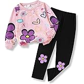 Voxikidio Toddler Girl Clothes Floral Printed Sweatshirt Pants 2Pcs Fall Outfits for Little Girls Clothing Set Size 3-7 Years