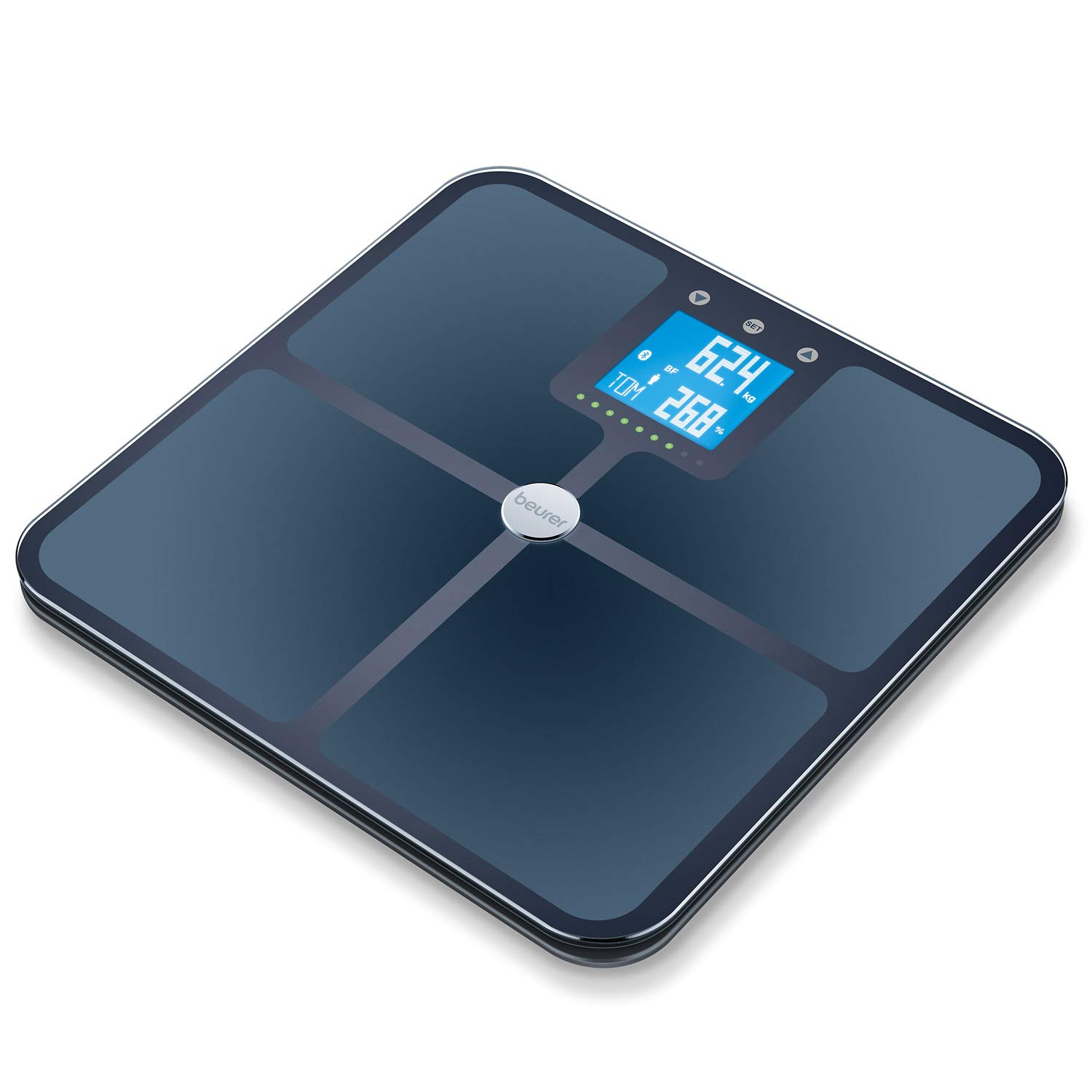 Beurer BF950 Body Analysis Bathroom Scale with App - Black | Detailed full body analysis including BMI calculation | 8 user profiles with 30 memory spaces each | LED target indicator | App compatible