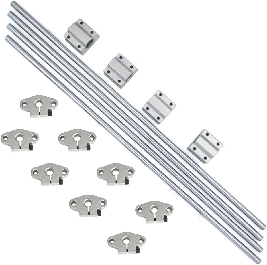 Glvanc, Hot Sale 3D Printer Guide Rail Sets Horizontal T8 Linear Motion Ball Bearing Slide Bushing + Linear Rod Rail Support SHF08 + L400mm Steel Linear Shaft Optical Axis Pack of 16