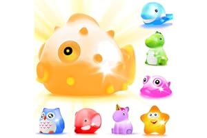 JASNKKONT Bath Toys, 8 Pcs Light Up Floating Rubber Animal Toys Set, Flashing Color Changing Light in Water, Baby Infants Kids Toddler Child Preschool Bathtub Bathroom Shower Games Swimming Pool Party