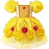 Fylytota Infant Girls Princess Dress Yellow Ball Gown with Rose Decor Tiara Headband for Toddler Birthday Party