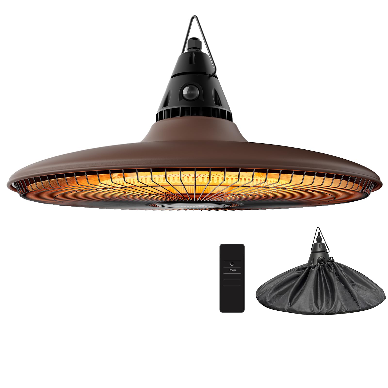 Photo 1 of Ceiling Electric Outdoor Heater Wall-Mounted Hanging Patio 1500W Infrared Carbon Fiber Tube Heating Wall Heater for Gazebo, Balcony, Brown