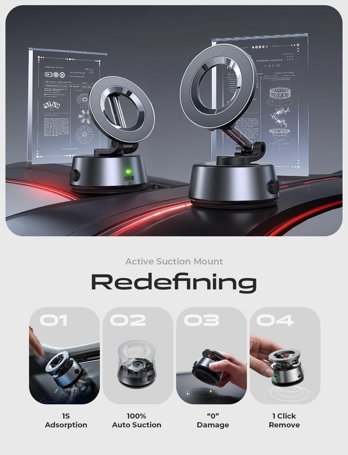 LISEN SuctionPro Vacuum Magnetic Phone Holder for Car Electric [High-Tech] [Self-Tightening] Suction Cup Phone Mount for Magsafe Car Mount for iPhone 17 Pro Max Air 16 15 14 13 fit Content Creator