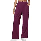 DLOODA Wide Leg Dress Pants for Women Pull on High Waisted Work Pants | Stretchy Soft Fabric, Lightweight, Front Pleats, Belt Loops, 2 Pockets, Faux Back Pockets, Business Casual, Office, Travel