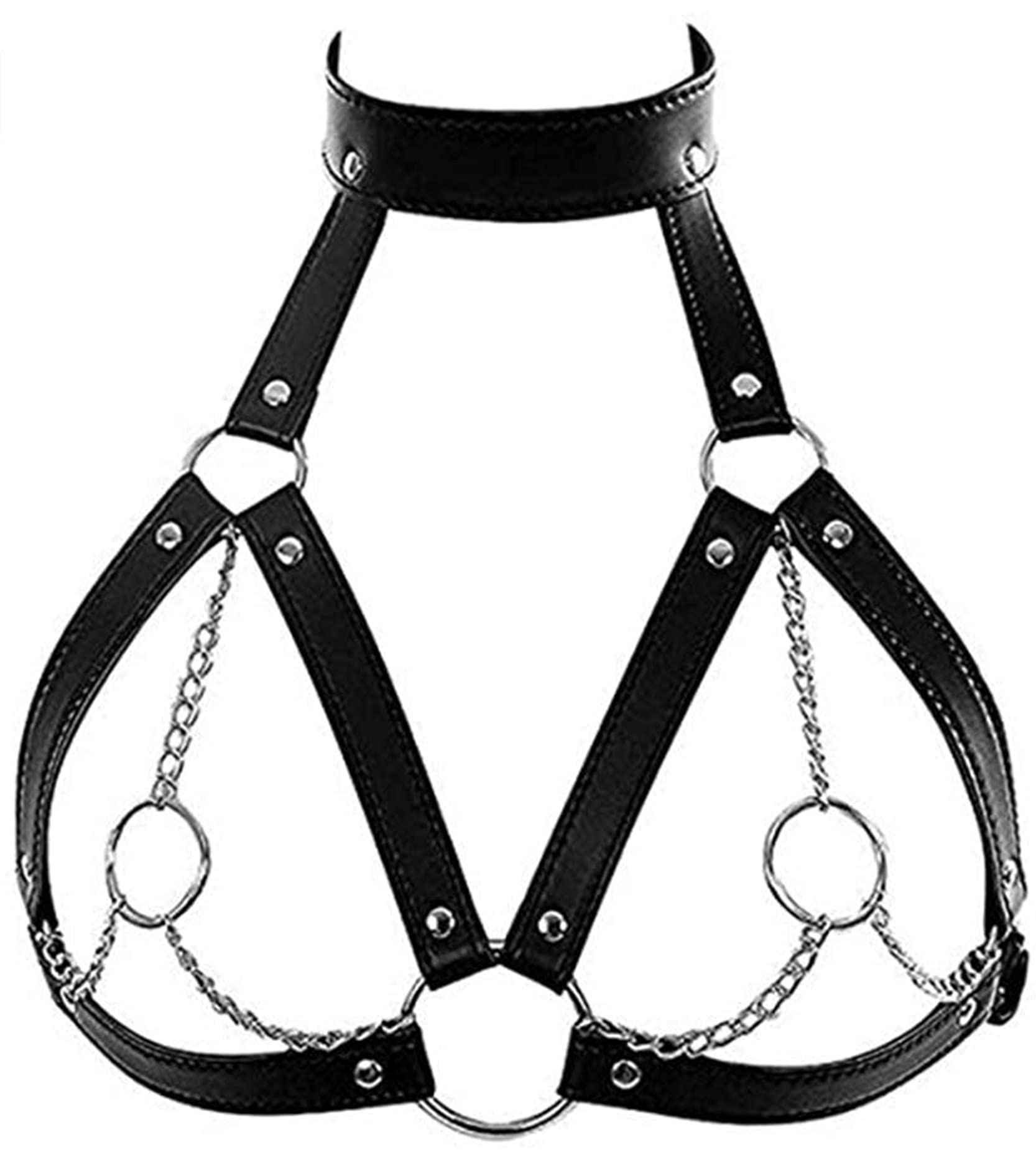 Women's Faux Leather Punk Body Chain, Stylish Metal Chain Harness Accessory
