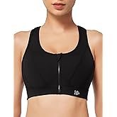 Yvette Zip Front Sports Bra - High Impact Sports Bras for Women Plus Size Workout Fitness Running