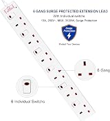 ExtraStar 6 Way Extension Lead Surge Protection Wall Mounted 13A UK Plug 1M view 3