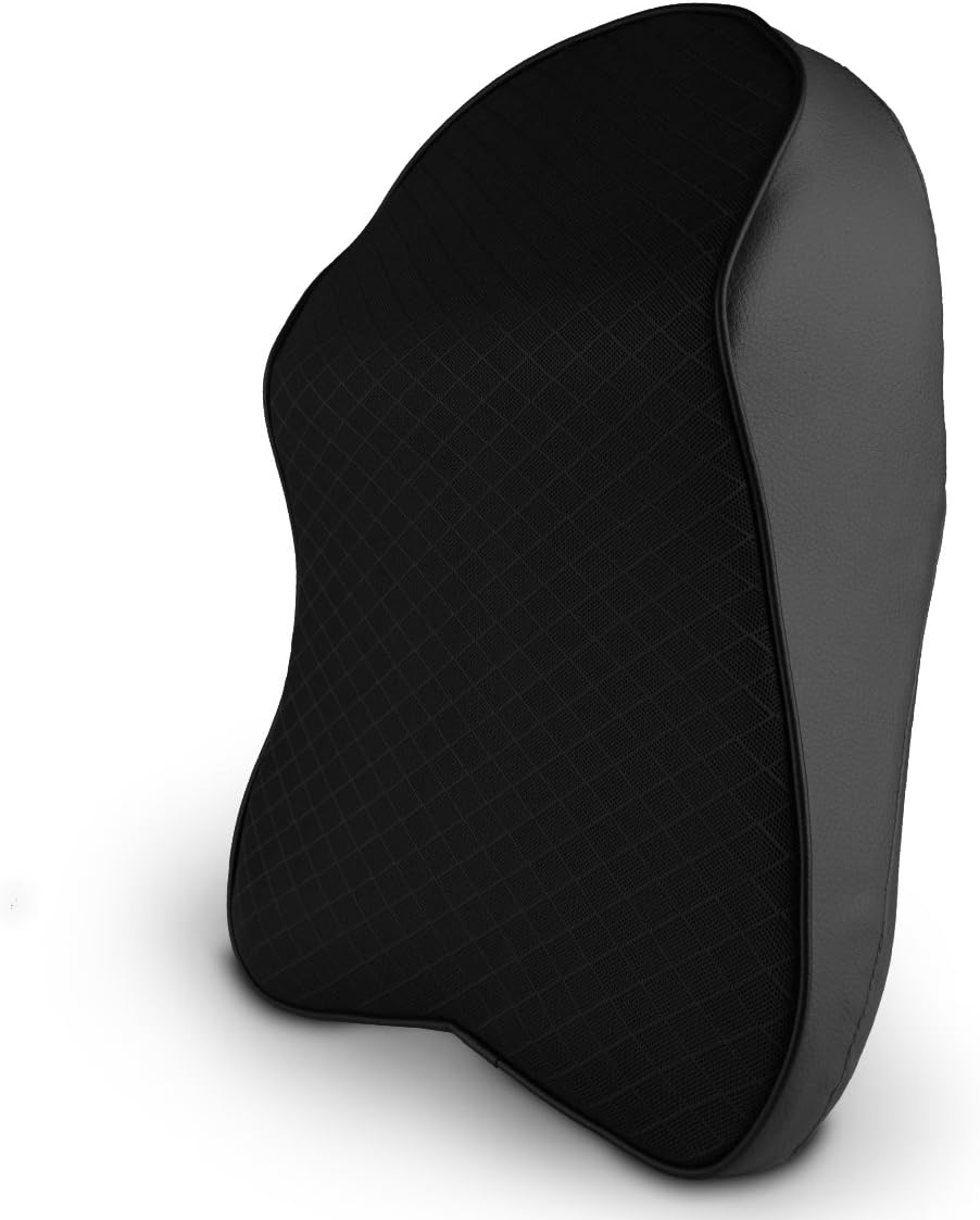 AOZBZ Ergonomic Memory Foam Car Neck Support Pillow Headrest, PU Leather Car Seat Head Rest Cushion Cover Relieve Fatigue Comfortable Nap Pad (Black)