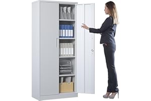 BIZOEIRON Metal Garage Storage Cabinets with Lock, 71" Tall Storage Cabinet with Doors and Adjustable Shelves, Heavy-Duty Steel Cabinet for Home Office, Warehouse, Gym, School(White)