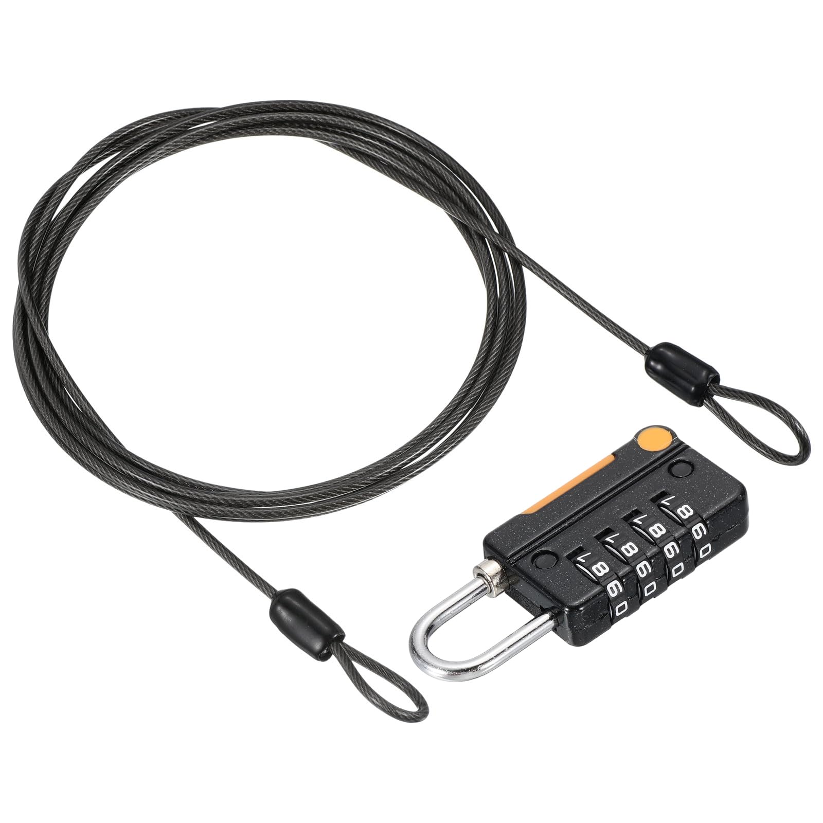 PATIKIL Security Steel Cable with 4 Digit Combination Lock, 6.5Ft Coated Safety Wire Rope Double Loop Padlock for Outdoor Travel Luggage, Black