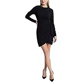 EXPRESS Women's Crepe Crew Neck Long Sleeve Tie Wrap Mini Sheath Dress