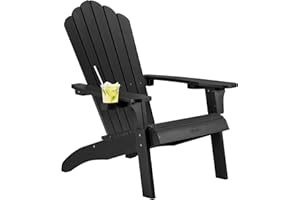 Cecarol Normal Size Adirondack Chair Plastic, Outdoor Fire Pit Chair with Cup Holder, Adirondack Patio Chair Weather Resistant for Outside, Porch, Lawn, Garden- AC01S, Black
