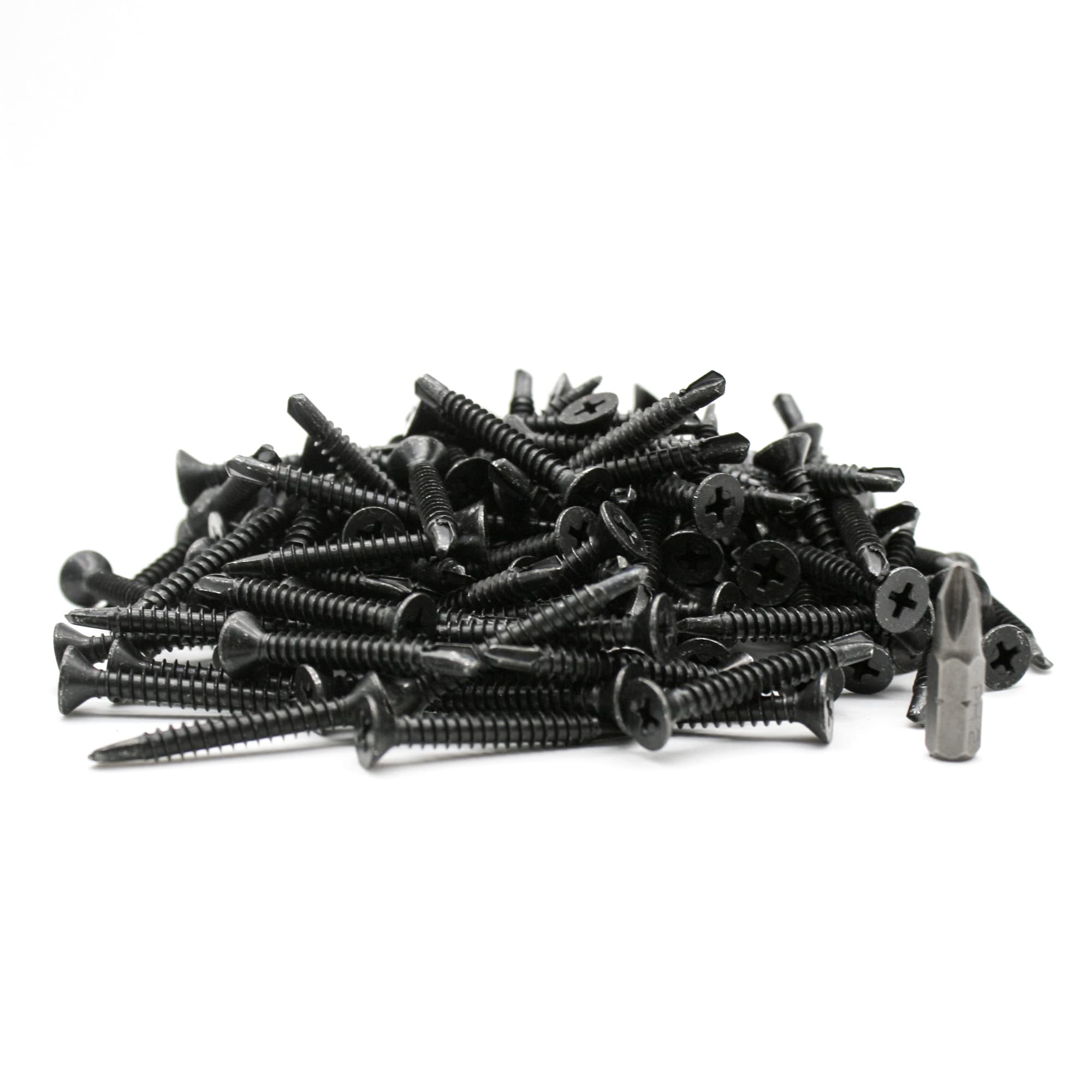 DOJA Barcelona Self-drilling screws with PH2-25 tip, 100 countersunk screws, diameter 4.2 x 25 mm, DIN-7504P, black galvanised steel, self-tapping screws, drilling screws for metal.