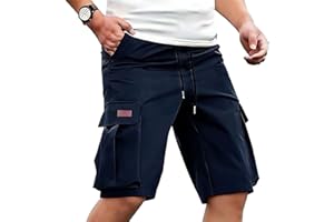 Cargo Shorts Men Outdoor Hiking Shorts Elastic Waist Drawstring Casual Shorts Athletic Workout Gym Jogger Shorts
